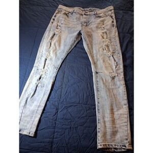 Rue21 Premium Mens Skinny Distressed Light Wash Ripped Denim Jeans 40x32